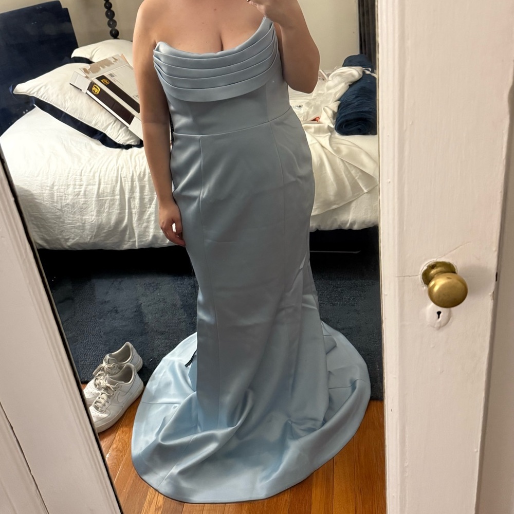 NEW Lavish Alice Freya Bonded Satin Cowl Neck Dusty Blue Maxi Dress Size XXL 14 - Picture 6 of 6